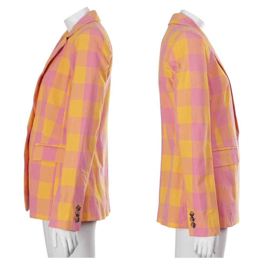 Free Assembly Blazer S Pink Yellow Gingham Check Colorful 1-Button Jacket - Picture 4 of 9